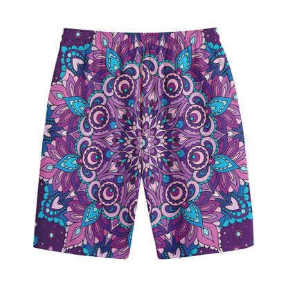 Purple And Blue Mandala Print Cotton Shorts
