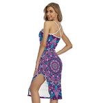 Purple And Blue Mandala Print Cross Back Cami Dress
