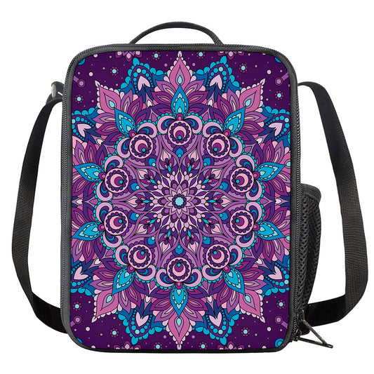 Purple And Blue Mandala Print Crossbody Lunch Bag