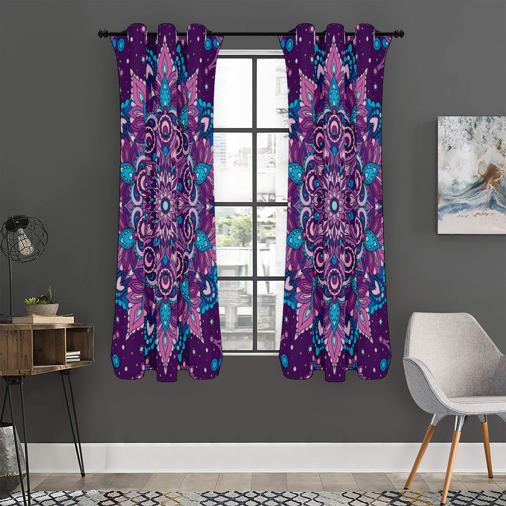Purple And Blue Mandala Print Curtain