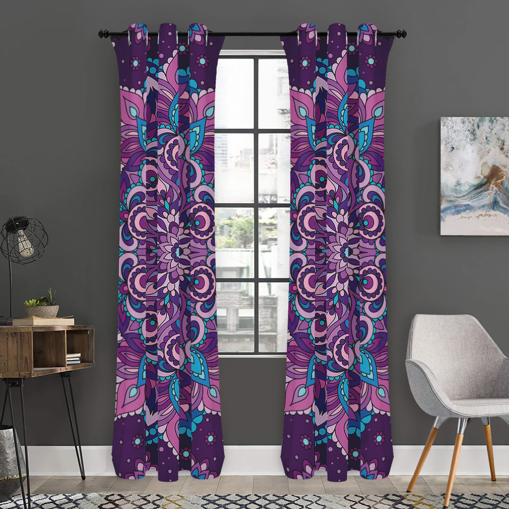 Purple And Blue Mandala Print Curtain