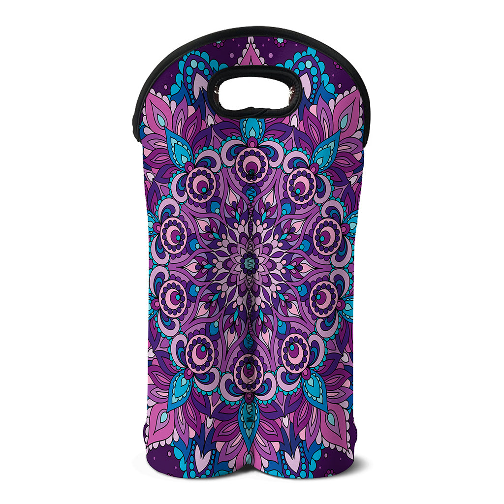 Purple And Blue Mandala Print Double Neoprene Wine Tote