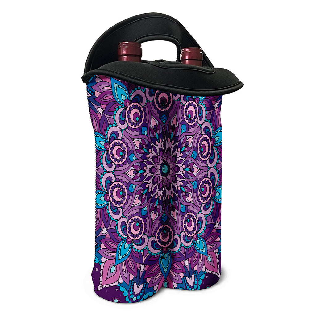 Purple And Blue Mandala Print Double Neoprene Wine Tote