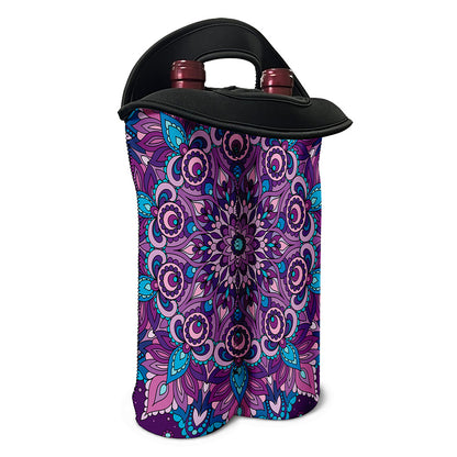 Purple And Blue Mandala Print Double Neoprene Wine Tote
