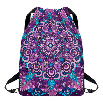 Purple And Blue Mandala Print Drawstring Backpack