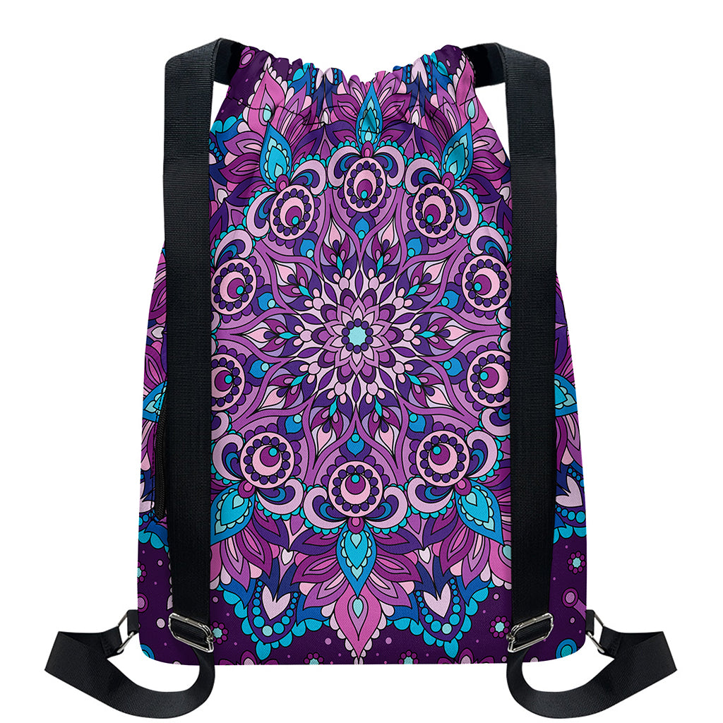 Purple And Blue Mandala Print Drawstring Backpack