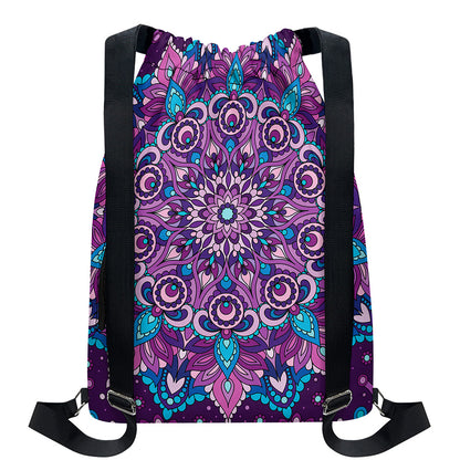 Purple And Blue Mandala Print Drawstring Backpack