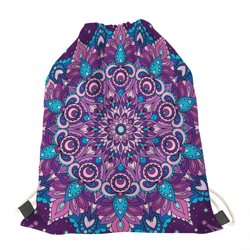 Purple And Blue Mandala Print Drawstring Bag