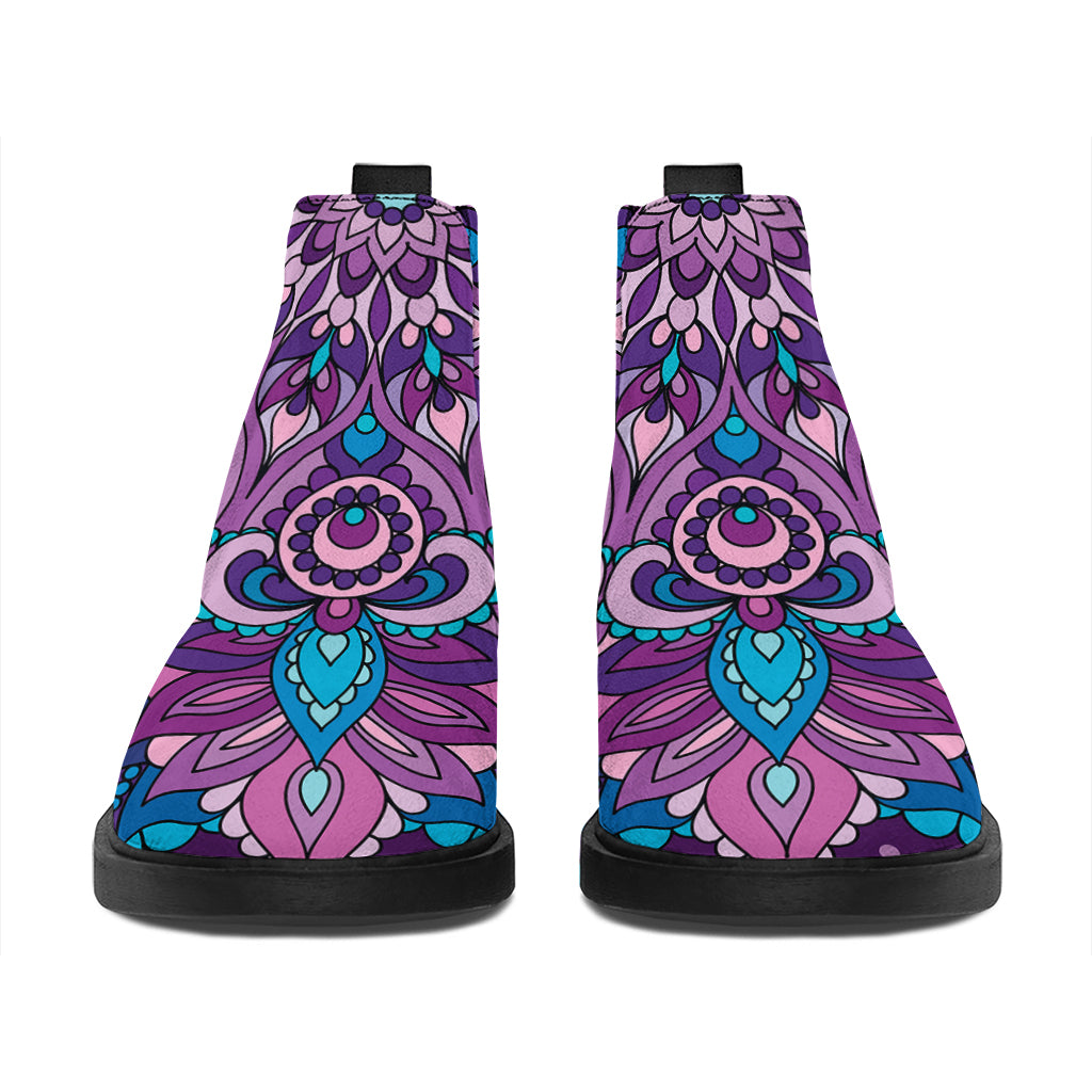 Purple And Blue Mandala Print Flat Ankle Boots