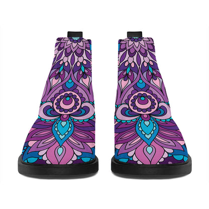Purple And Blue Mandala Print Flat Ankle Boots