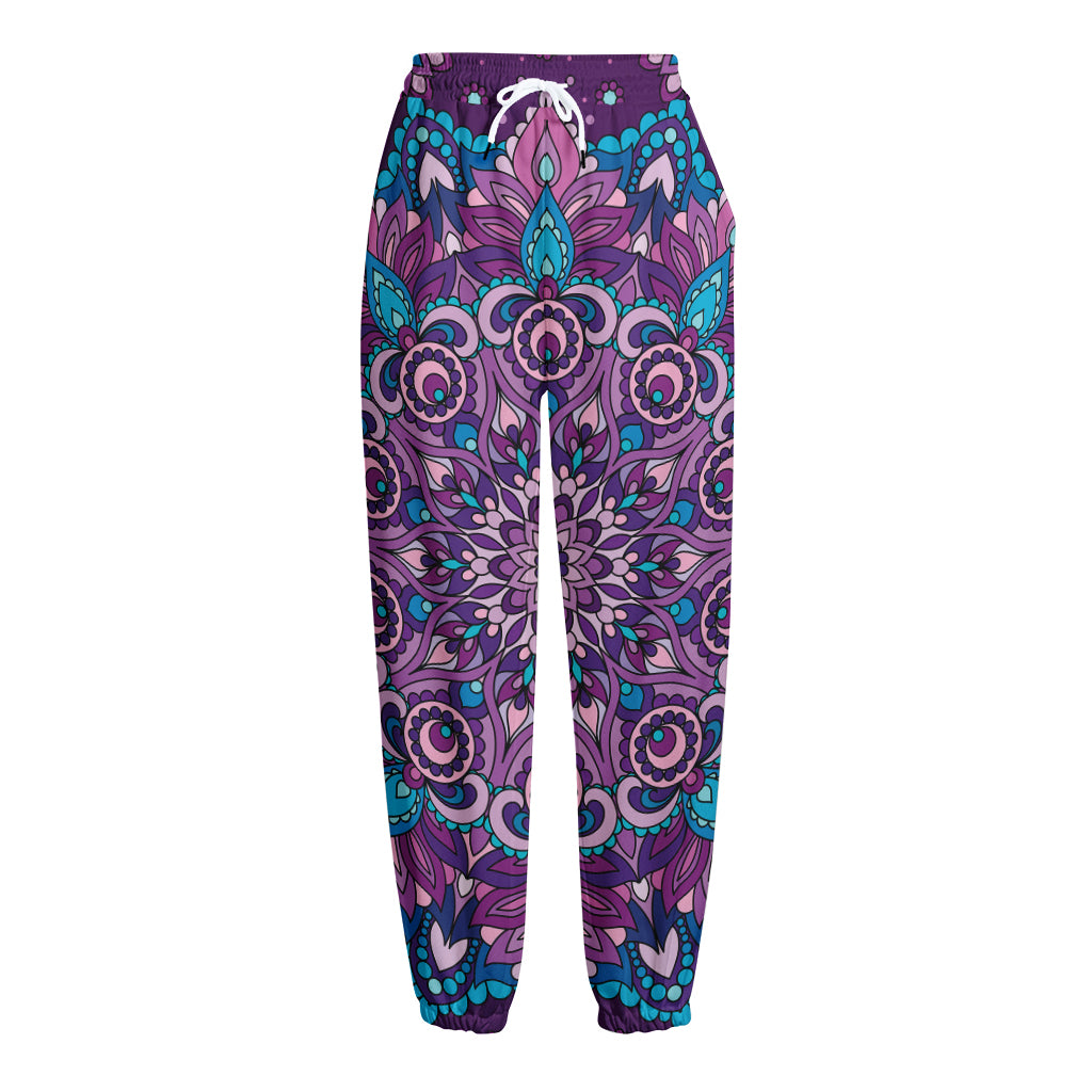 Purple And Blue Mandala Print Fleece Lined Knit Pants