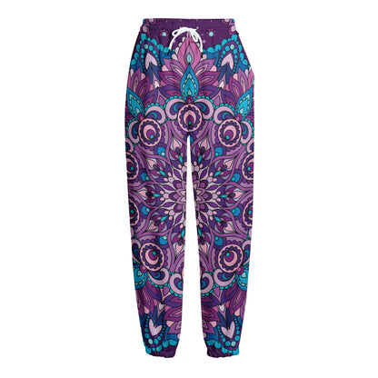 Purple And Blue Mandala Print Fleece Lined Knit Pants