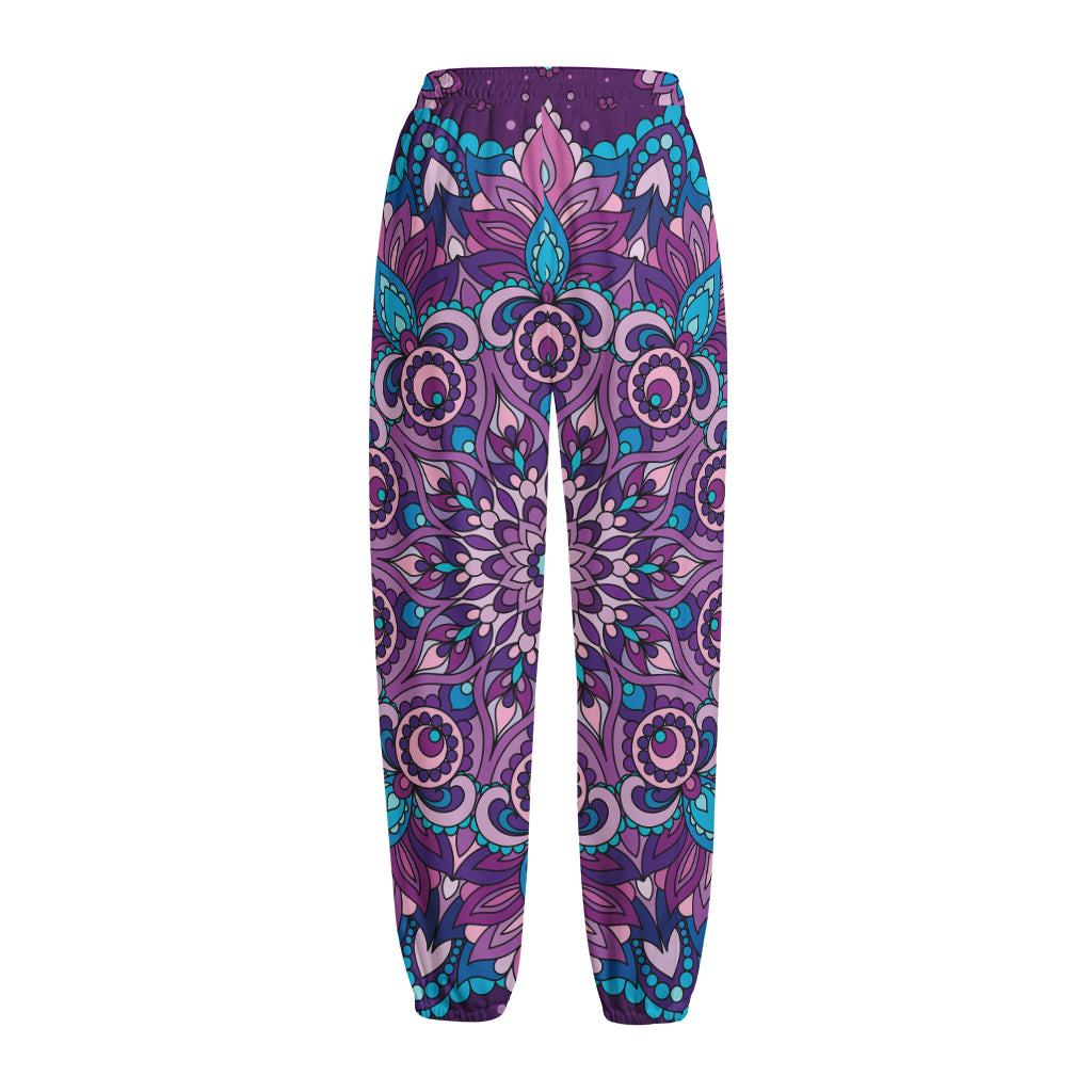 Purple And Blue Mandala Print Fleece Lined Knit Pants