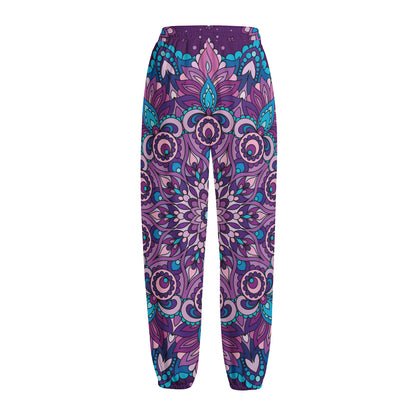 Purple And Blue Mandala Print Fleece Lined Knit Pants