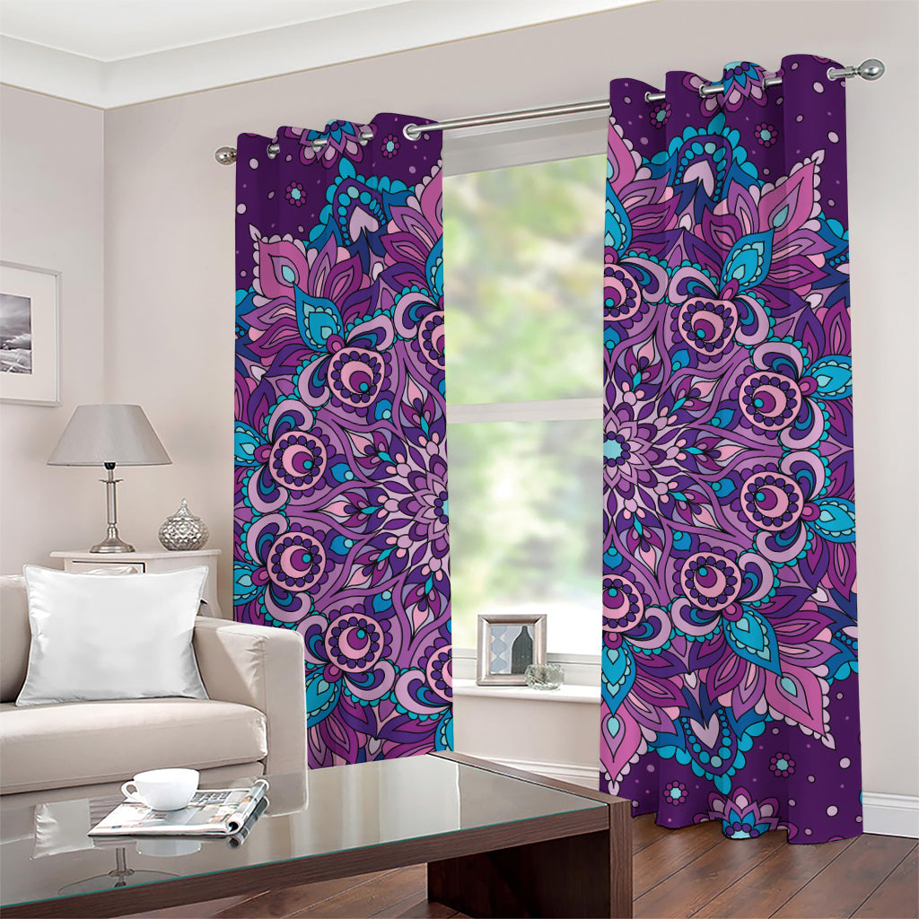 Purple And Blue Mandala Print Grommet Curtains