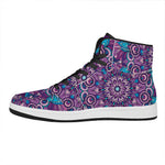 Purple And Blue Mandala Print High Top Leather Sneakers
