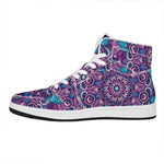 Purple And Blue Mandala Print High Top Leather Sneakers