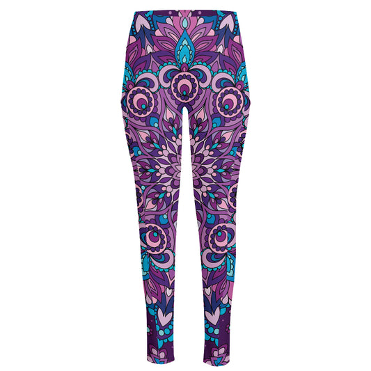 Purple And Blue Mandala Print High-Waisted Pocket Leggings
