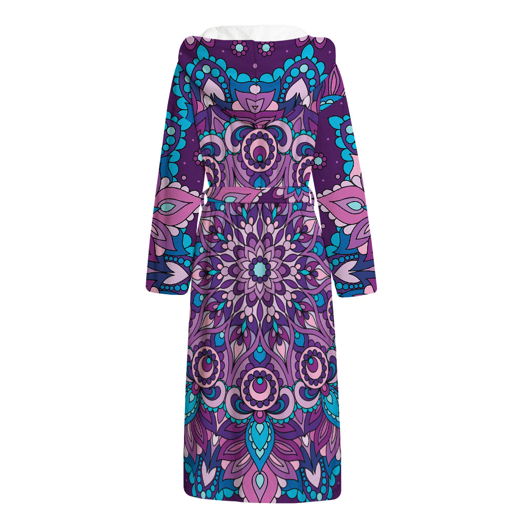 Purple And Blue Mandala Print Hooded Bathrobe