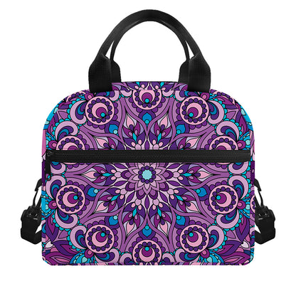 Purple And Blue Mandala Print Insulated Lunch Bag