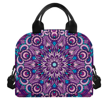 Purple And Blue Mandala Print Insulated Lunch Bag