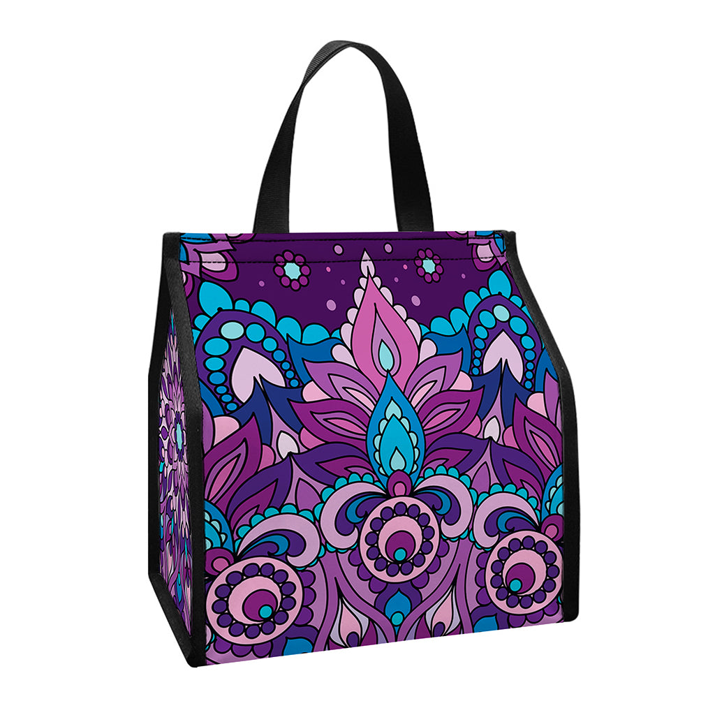 Purple And Blue Mandala Print Insulated Lunch Tote