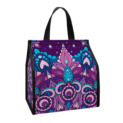 Purple And Blue Mandala Print Insulated Lunch Tote