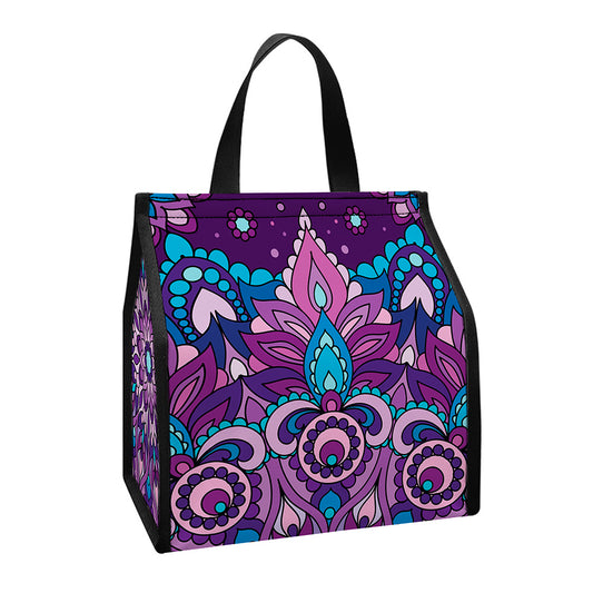 Purple And Blue Mandala Print Insulated Lunch Tote
