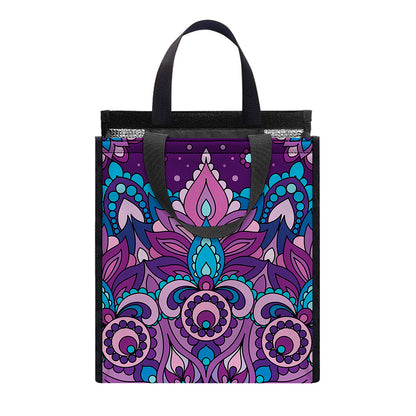 Purple And Blue Mandala Print Insulated Lunch Tote