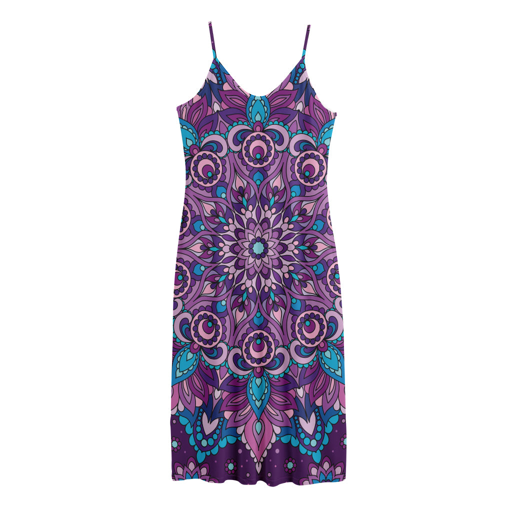 Purple And Blue Mandala Print Jersey Midi Cami Dress