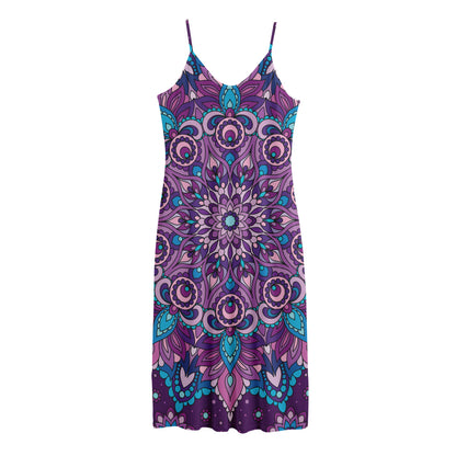 Purple And Blue Mandala Print Jersey Midi Cami Dress