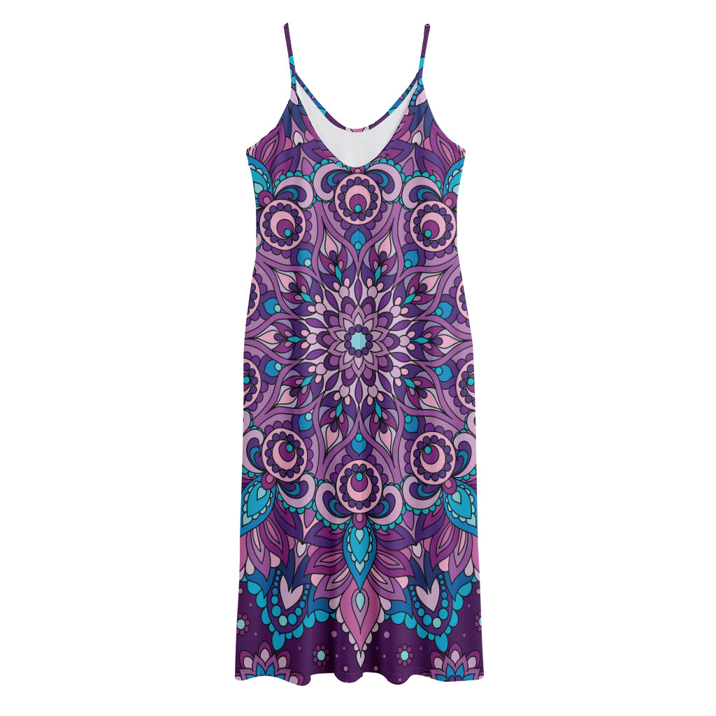 Purple And Blue Mandala Print Jersey Midi Cami Dress