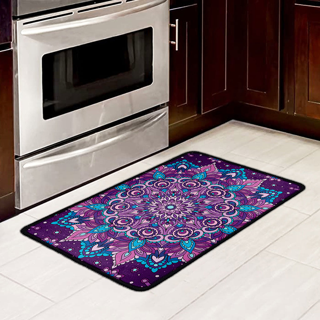 Purple And Blue Mandala Print Kitchen Mat