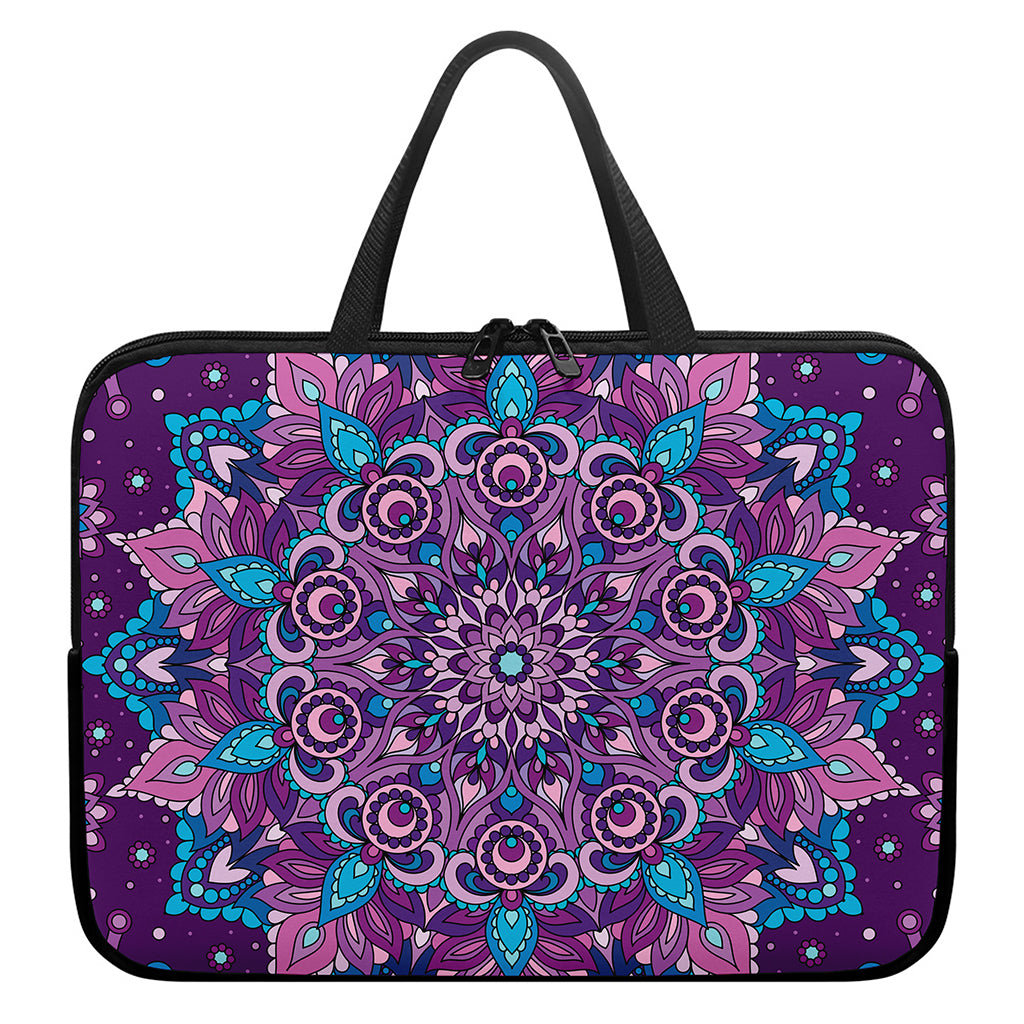 Purple And Blue Mandala Print Laptop Sleeve With Handle