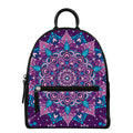 Purple And Blue Mandala Print Leather Backpack