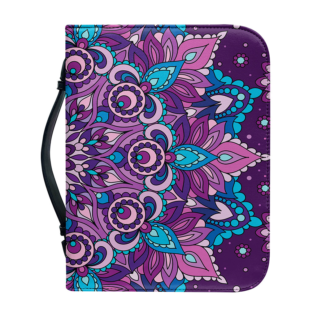 Purple And Blue Mandala Print Leather Bible Cover