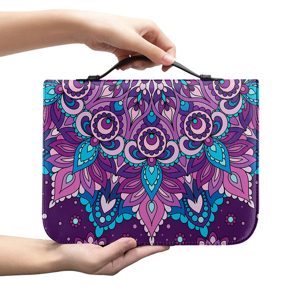 Purple And Blue Mandala Print Leather Bible Cover