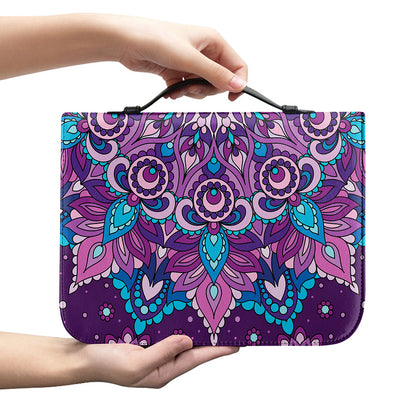 Purple And Blue Mandala Print Leather Bible Cover
