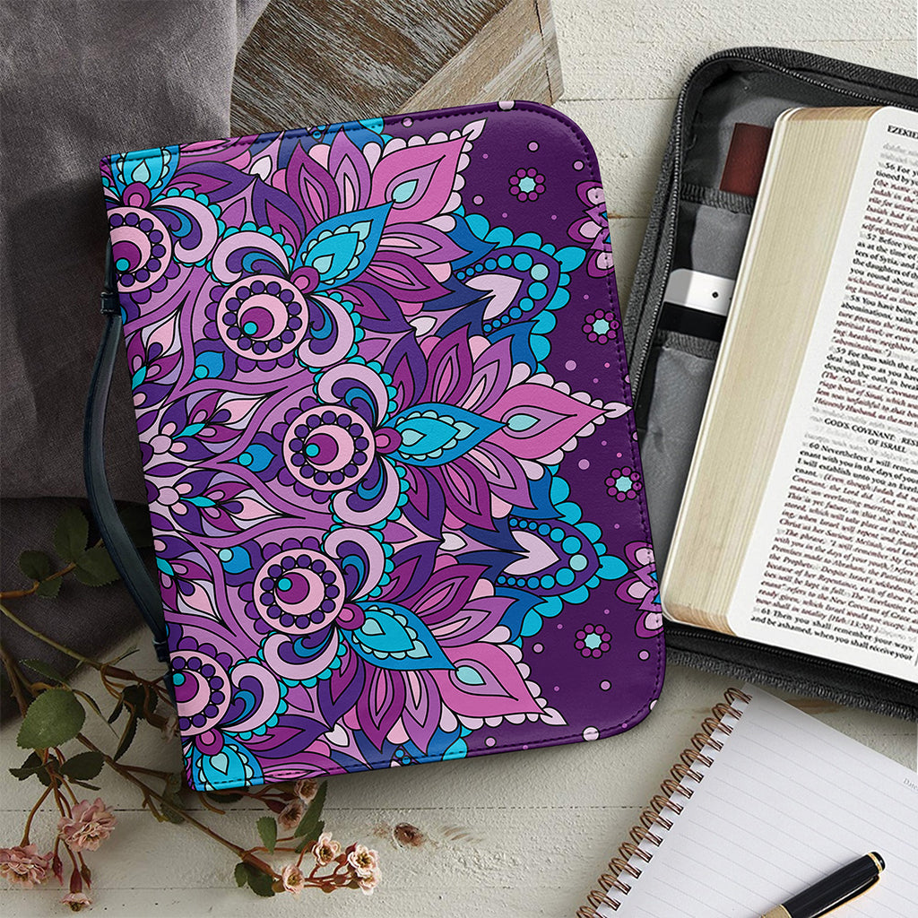 Purple And Blue Mandala Print Leather Bible Cover