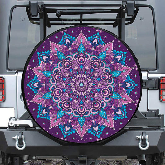 Purple And Blue Mandala Print Leather Spare Tire Cover
