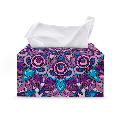 Purple And Blue Mandala Print Leather Tissue Box Cover