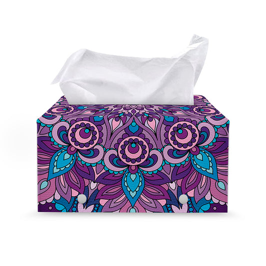 Purple And Blue Mandala Print Leather Tissue Box Cover