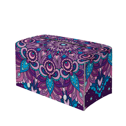 Purple And Blue Mandala Print Leather Tissue Box Cover