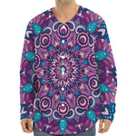 Purple And Blue Mandala Print Long Sleeve Baseball Jersey