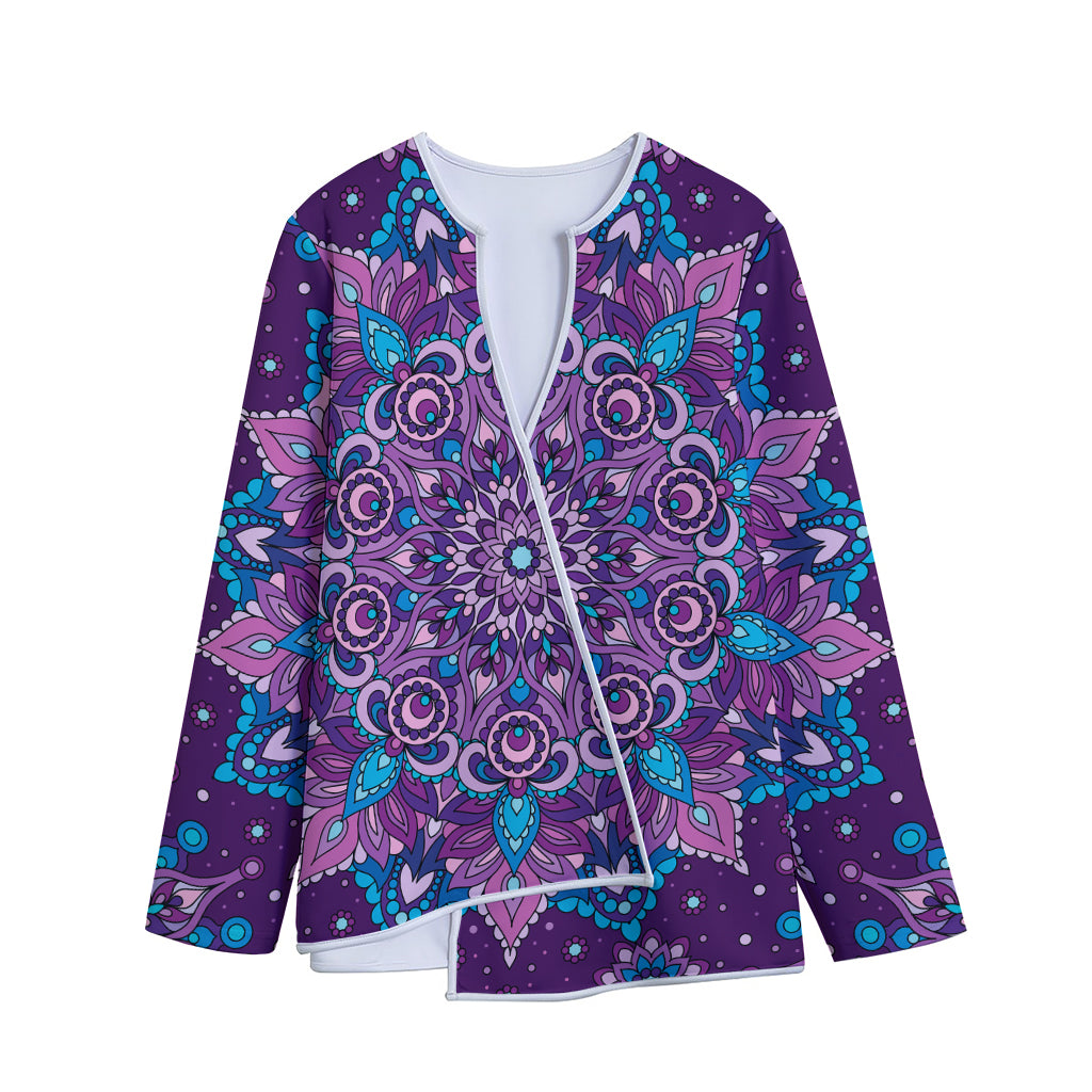 Purple And Blue Mandala Print Long Sleeve Short Coat