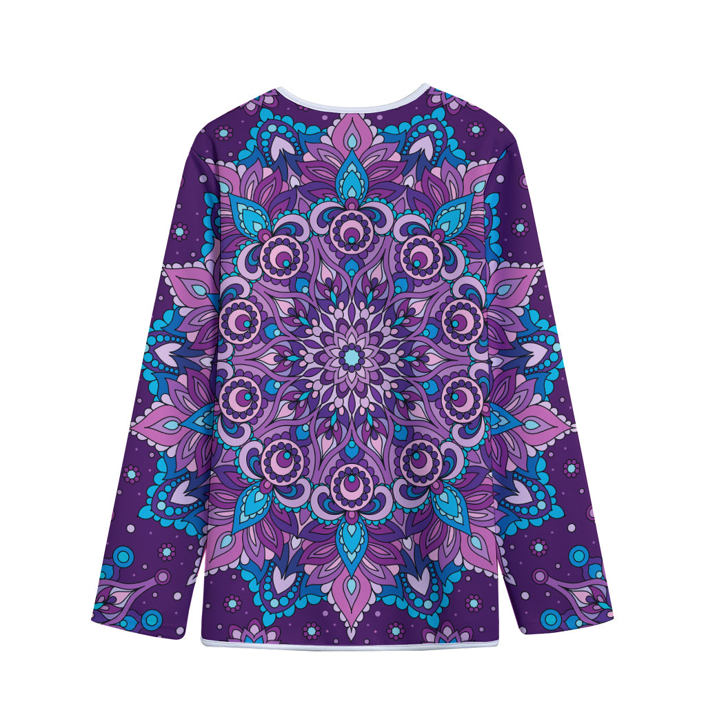 Purple And Blue Mandala Print Long Sleeve Short Coat
