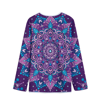 Purple And Blue Mandala Print Long Sleeve Short Coat
