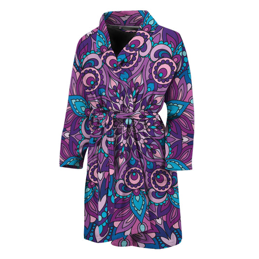 Purple And Blue Mandala Print Men's Bathrobe