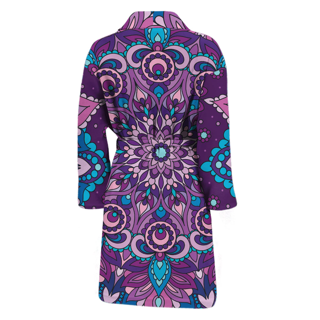 Purple And Blue Mandala Print Men's Bathrobe