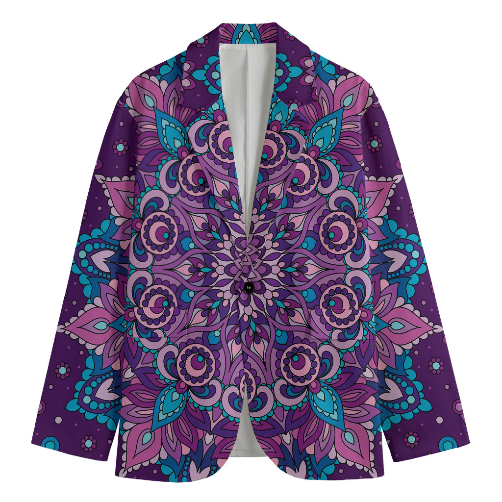Purple And Blue Mandala Print Men's Blazer